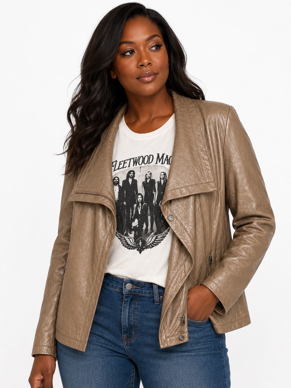 Tahari leather champagne/gold moto jacket.  Soft pliable leather 0X (14W)